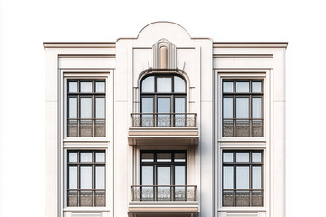 Fototapeta premium Old stone building facade with vintage European arched windows