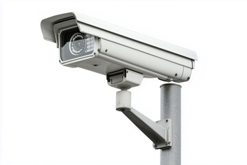 Isolated white background features a security camera with a cctv lens for surveillance and protection