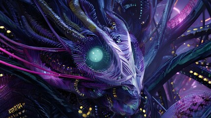 Fantastical alien creature with glowing eye and vibrant tentacles