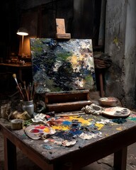 An vibrant and expressive painting studio