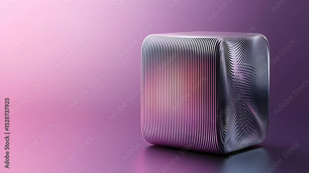 Fototapete abstract metallic cube on a gradient background. a smooth, sculpted cube with a metallic finish sits