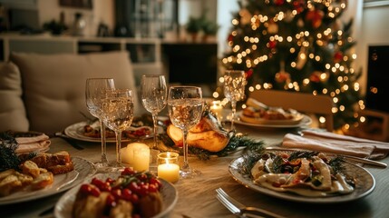 Naklejka premium Christmas Day 25 December, happy christmas dinner, A Romantic Christmas Eve Dinner