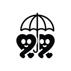 Fototapeta premium Black solid icon for couple under umbrella