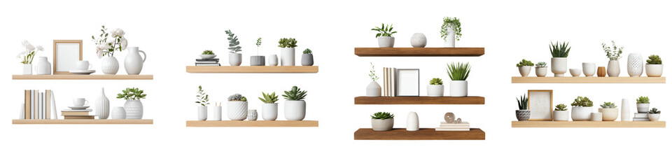 Minimalist home decor shelves with plants and pottery