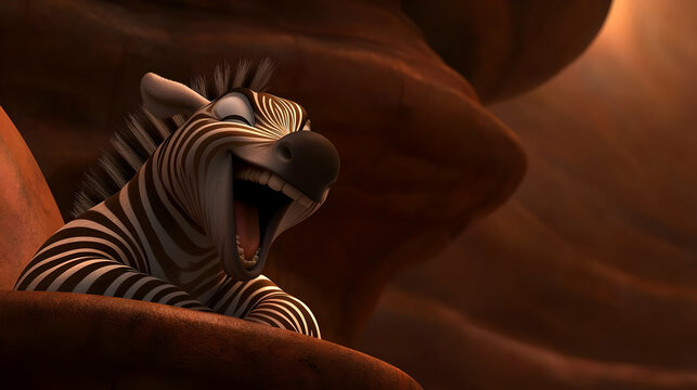 Cartoon Zebra Laughing In Cave