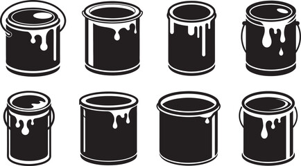 set of paint can silhouette, black and white silhouette, vector and illustration © 69creativedesigner