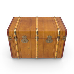 Vintage Leather Travel Trunk Isolated on Transparent Background