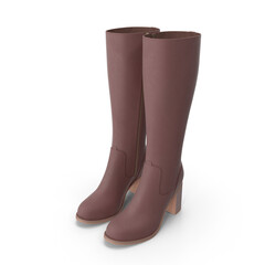 Pair of Brown High Heel Knee Boots Isolated on Transparent Background