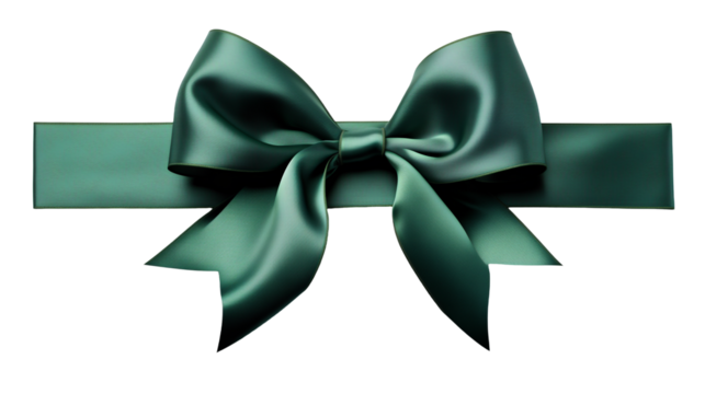 A dark green ribbon with a bow, isolated on transparent background