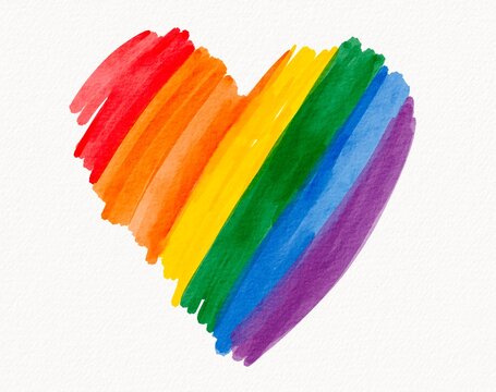 Watercolor heart painted in rainbow colors, symbolizing love, pride, and inclusivity for Pride Month - Powered by Adobe