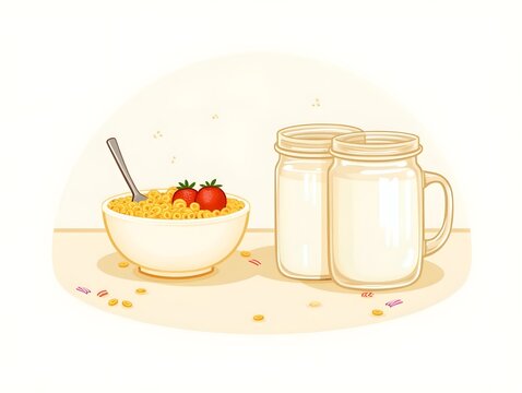 Cartoon Cereal and Milk Bowl Illustrations with a Vibrant Breakfast Theme