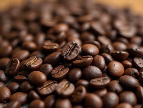 Roasted Coffee Beans Close-up Pile Perfect for Coffee Shop Marketing