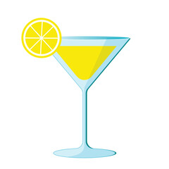 Limoncello spritz cocktail with lemon slice vector illustration in flat cartoon style. Lemon liqueur image in glass on isolated background. Italian traditional aperitif for bar and menu.