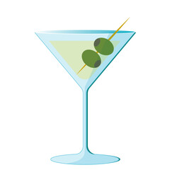 Martini in a glass with olives vector color illustration. Cocktail image on isolated background for bar and menu
