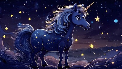 Fototapeta premium Magical Unicorn in Starry Night Sky with Glowing Stars and Clouds