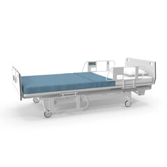 Standard Hospital Bed with Adjustable Frame and Side Rails Isolated on Transparent Background