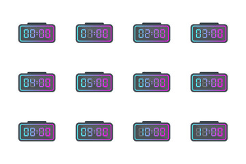 Set of Neon Gradient Digital Clocks Showing Different Times