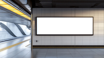 Fototapeta premium Empty horizontal billboard 2:1 ratio in modern subway station mockup with clean urban background design