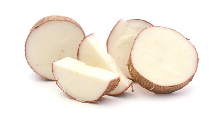 Cassava or Manioc Root, Isolated. Two Cassava or manioc root tubers, edible starchy tuberous roots...