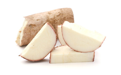 Close up of a yuca root isolated on a white background