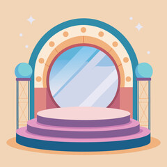 a soft toned stage mockup with circular frame