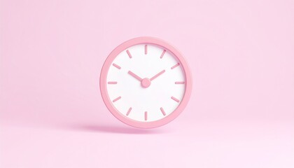 Stylish clock icon in 3d minimalist design displayed on a soft pink background highlighting timekeeping aesthetics