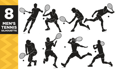 Tennis Player icons set silhouette. Icons set tennis player on isolated white background