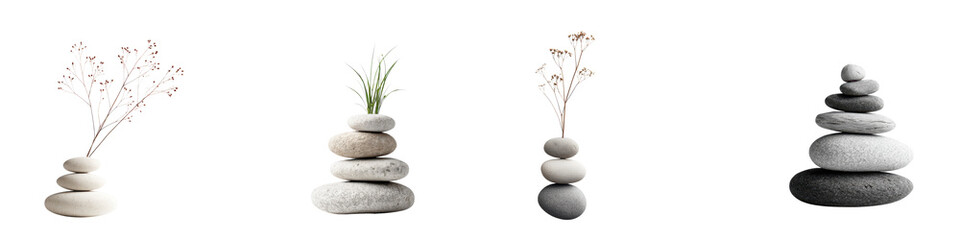 Balanced stones and plants in a serene natural setting