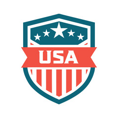 Patriotic USA Shield Emblem – American Flag Inspired Red White Blue Crest for Independence Day, Memorial Day, 4th of July, and National Pride Concepts