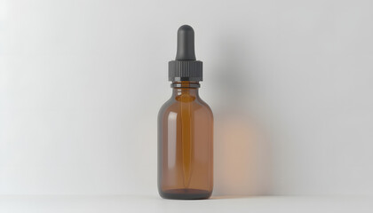 Amber glass dropper bottle mockup for serum, essential oil, or medical liquid. Ideal for natural beauty, aromatherapy, or pharmaceutical product presentation.