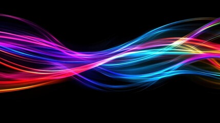 Fototapeta premium Abstract vibrant multicolored light waves flowing on black background.