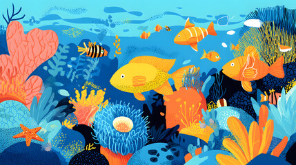 flat illustration of colorful coral reef tropical