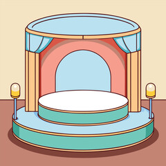 a soft toned stage mockup with circular frame