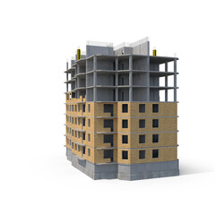 Residential House Under Construction with Framework and Scaffolding Isolated on Transparent Background