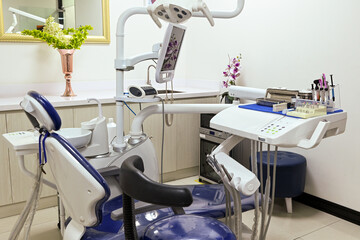 Interior view of the dental instrument in dentist clinic office
