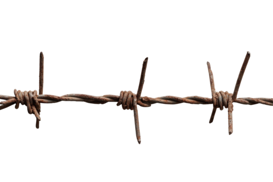 Close up of rusty barbed wire fence security border protection danger sharp metal wire