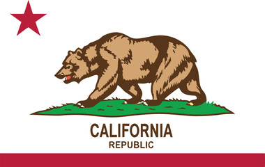 California State Flag with Grizzly Bear and Star Illustration