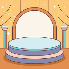 a soft toned stage mockup with circular frame