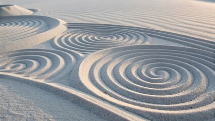 Naklejka premium Spiral pattern in sand dunes on a sunny winter day.
