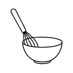 Line drawing of whisk in mixing bowl baking cooking kitchen utensil