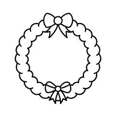 Simple line drawing christmas wreath with bows