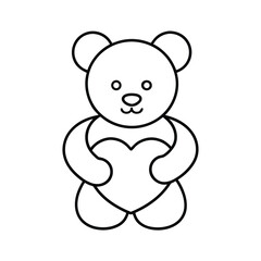 Cute line drawing teddy bear holding heart valentine