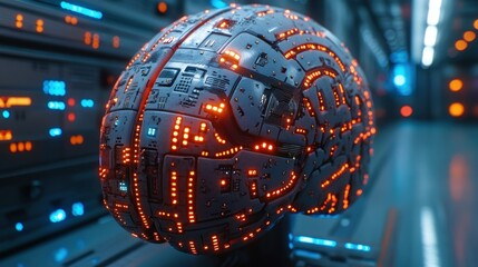 Futuristic brain, tech, server room