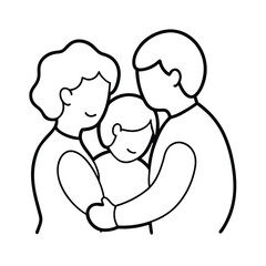 Happy family line drawing parents hugging child