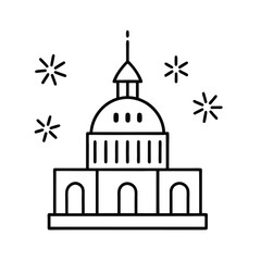 Capitol building line drawing fireworks celebration