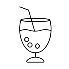 Iced drink line drawing glass straw summer refreshment