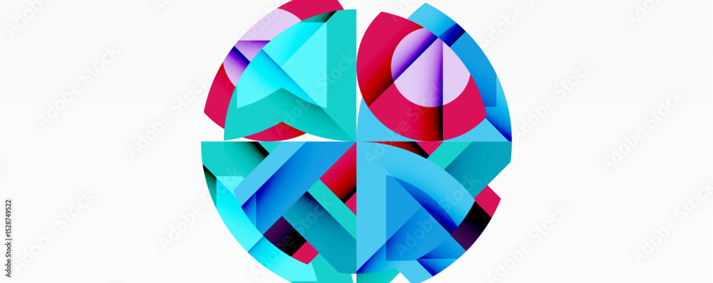 Aufkleber Abstract geometric design. Colorful polygonal shapes create circular pattern. Modern digital illustration, vibrant hues, clean lines.