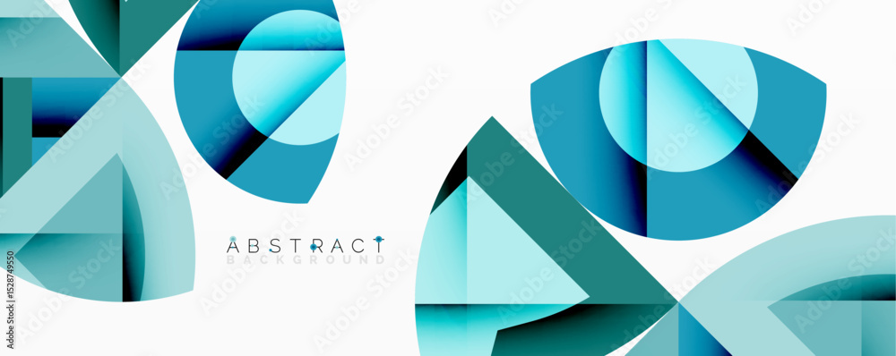 Poster Modern abstract design features geometric shapes, cool blues, teal hues. Minimalist composition creates dynamic visual effect.