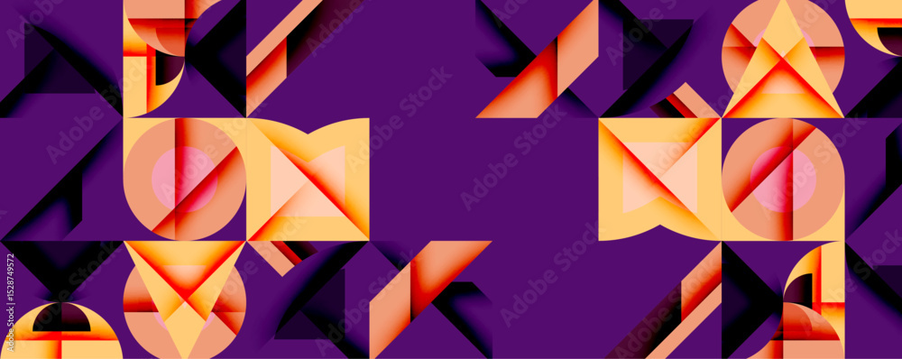 Aufkleber abstract geometric shapes repeat across purple background. orange, yellow hues create dynamic visual