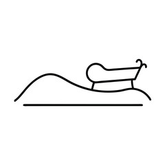 Simple line drawing of sled sliding down hill winter fun